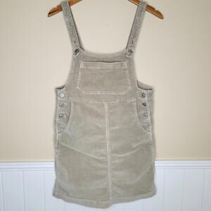 American Eagle Mini Corduroy Overall Dress Women's XS Khaki Pockets Casual Comfy